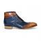 Duca Di Matiste "Lauro" Cognac/Navy Genuine Italian Calf Leather Quilt Print Ankle Boots.